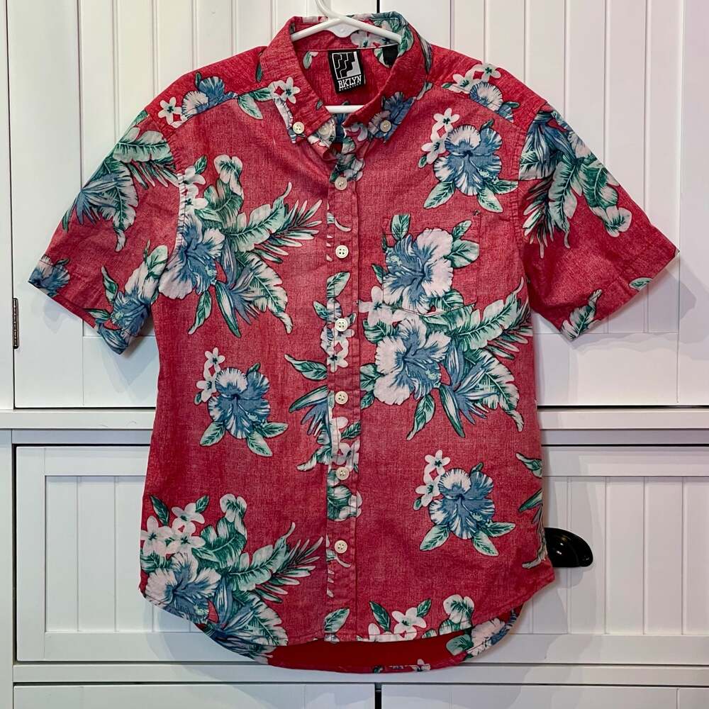 Brooklyn Athletics Youth SM Hawaiian Aloha Shirt Vintage Casual Button Down Tee